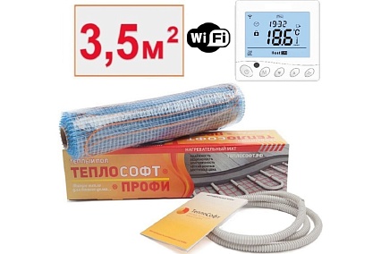 Нагревательный мат ТеплоСофт Профи 3.5 м.кв., 525 Вт, с wi-fi терморегулятором 35525/5