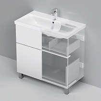 Тумба с раковиной Am.Pm Gem 80 см напольная, белый глянец
