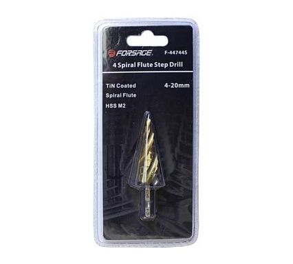 Сверло ступенчатое спиральное в блистере (4-20 мм; HSS-TIN M2) Forsage F-44744S 49039