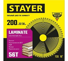 Пильный диск по ламинату Stayer Laminate 200x32/30 мм, 56T, аккуратный рез 3684-200-32-56_z01