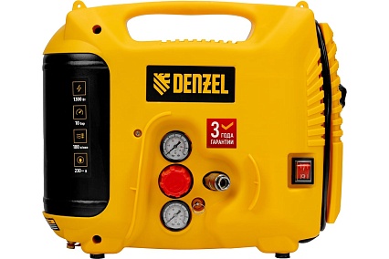 Воздушный компрессор Denzel dl1300, 10 бар, 1,3 квт, 180 л/мин, 5 л, с набором аксессуаров 58011