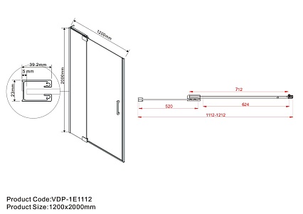 Душевая дверь Vincea Extra VDP-1E1112CGB 110/120x200 черный, тонированная