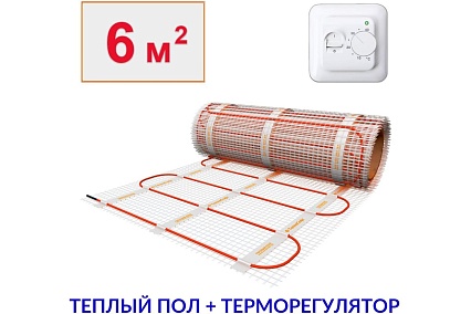 Теплый пол электрический под плитку ТеплоСофт 6м.кв 900Вт с терморегулятором 6900/22