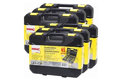 Набор инструментов WMC TOOLS (6 комплектов) 65 пр (отвертки,биты с битодержателем, отвертки ювелирные) в кейсе WMC-1065 ( 6 K-T )(58582)
