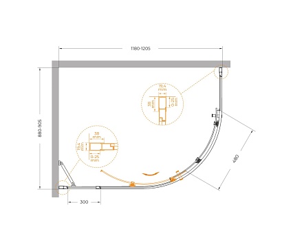 Душевой уголок Cezares MOLVENO-RH-1-120/90-C-BORO-IV 120x90 прозрачный, брашированное золото