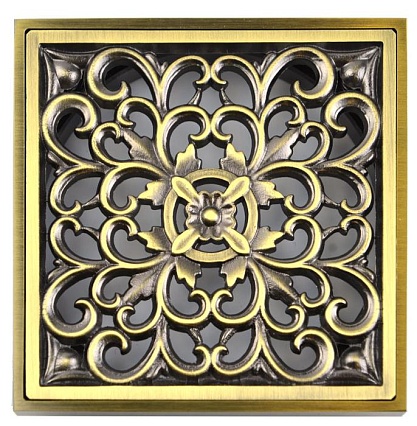 Душевой трап Bronze De Luxe 21962-56 с решеткой "Узоры", гориз. выход, бронза