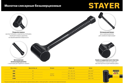 Цельнолитой безынерционный молоток Stayer 450 г, 40 мм 2042-450