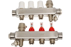 Коллекторный блок с расходомерами и автоматическими воздухоотводчиками PRO AQUA ШК 3 выхода, 230 мм, V500MB.AV.03b