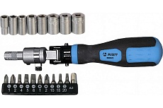 Трещоточная шарнирная отвертка для битов с набором битов и головок Aist 20 предметов 00-00003392