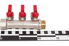 Латунный коллектор Terma 3/4&quot;в/н с 3-мя шаровыми кранами на 1/2&quot; (нар.резьбы) (14016) 41232