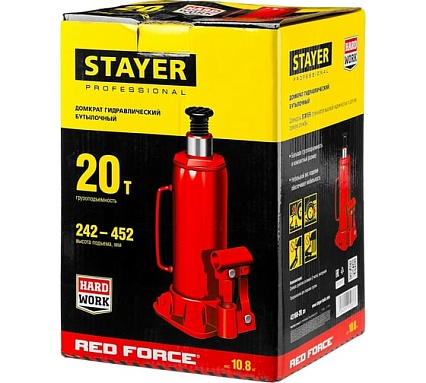 Гидравлический бутылочный домкрат Stayer Red Force, 20т 43160-20_z01