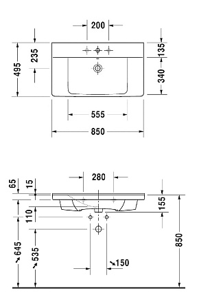 Раковина Duravit P3 Comforts 85 см 2332850000