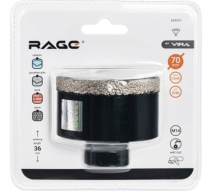 Коронка алмазная по керамике 70 мм М14 для УШМ RAGE by VIRA 559525