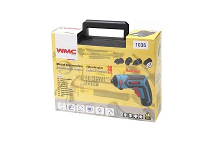 Аккумуляторный шуруповерт с набором бит и аксессуаров WMC TOOLS 36 предметов, в кейсе 48163 1036