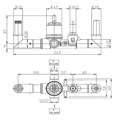 Скрытая часть смесителя Bossini Apice Z00546000, для ванны Z00555/Z00557