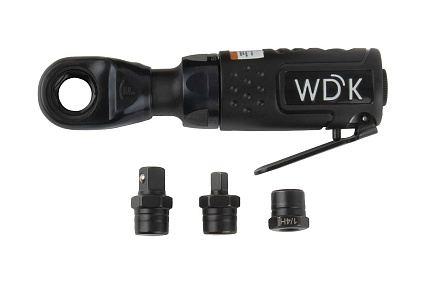 Пневматическая трещотка Wiederkraft со сменными приводами 1/4", 3/8", привод для бит 1/4", 6.3 мм WDK-21340