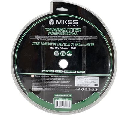 Диск пильный по дереву MKSS Toolbox Woodcutter Professional SS3026 260x60Тх1.8/2.6x30 мм SS30260001