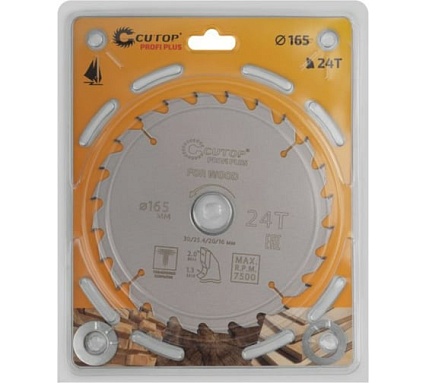 Диск пильный с тефлоновым покрытием по дереву Profi plus 165x1.3/2x30/25.4/20/16 мм, 24Т CUTOP 75-16524Т