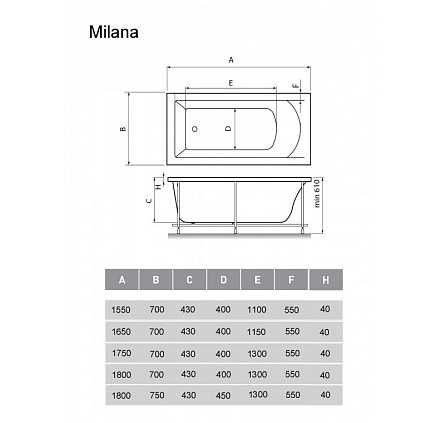 Акриловая ванна Vayer Milana 165x70 см