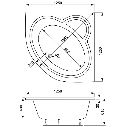 Акриловая ванна VagnerPlast Mini Catalina 125x125 см