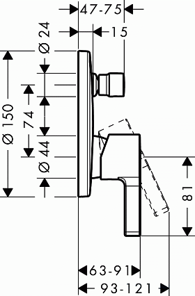 Смеситель для ванны Hansgrohe Metris S 31465000 внешняя часть