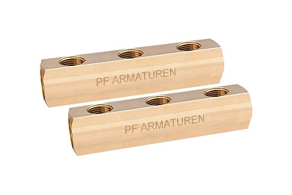 Коллектор PROFACTOR латунный, двусторонний в/в 1" х 3 вых 1/2"вн PF MF 260.3