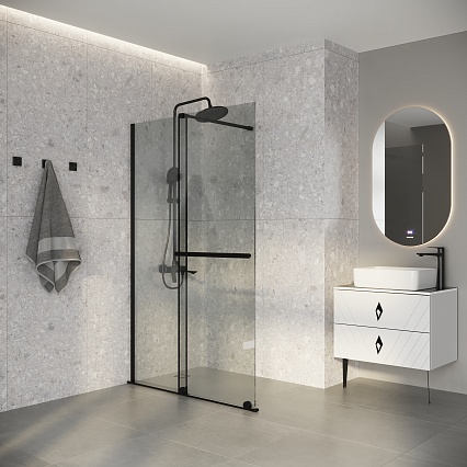 Душевая перегородка Niagara Nova NG-671-12BLACK 120x200 прозрачная, профиль черный матовый