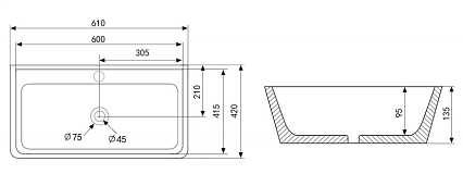 Раковина Abber Rechteck AC2201MB 61 см матовый черный