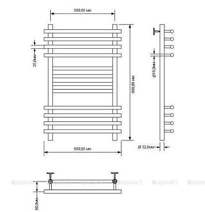 Полотенцесушитель водяной Aquanet Largo 50x100 см