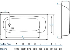 Стальная ванна Koller Pool B40E1200E 140x70