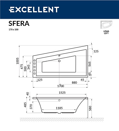 Акриловая ванна Excellent Sfera 170x100 L/R