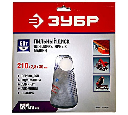 Диск пильный "Точный-МУЛЬТИ рез" (210х30 мм; 60Т) Зубр 36907-210-30-60