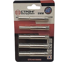 Алмазная коронка по керамике и стеклу 8 мм 5 шт в упаковке Strong CTK-04100008