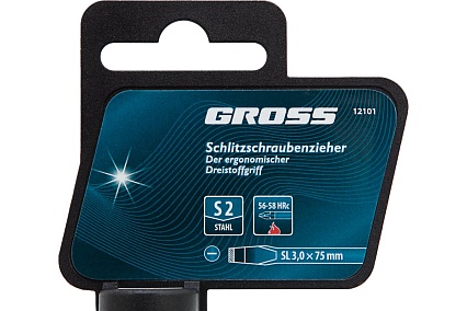 Отвертка Gross SL3.0x75мм S2, трехкомпонентная рукоятка 12101