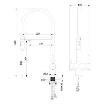 Смеситель для кухни Oliveeka OL-458009-MB с подкл. к фильтру, черный матовый