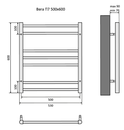 Полотенцесушитель водяной Aquatek Вега П7 50x60 черный, AQ DR0760BL