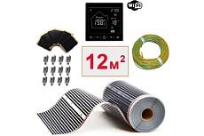 Плёночный электрический тёплый пол ТеплоСофт 12м.кв. с умным черным wi-fi терморегулятором плёнка 12м.кв./М2/черный