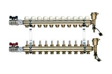 Коллекторная группа Tiemme 11 отводов 1&quot; с расходомерами, латунь 3870024 / 3871G060511