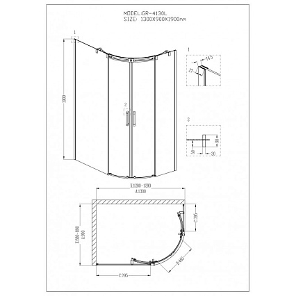 Душевой уголок Grossman Galaxy GR-4130L 130x90 асимметричный, левый