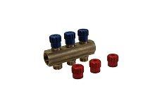 Коллектор ДТРД с регулирующими вентилями ВР 3/4 на 3 выхода НР 1/2, межосевое 35 мм 410182В