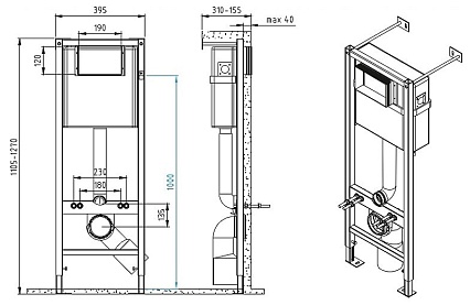 Подвесной унитаз Cersanit Carina XL с инсталляцией Vector 64441, кнопка хром