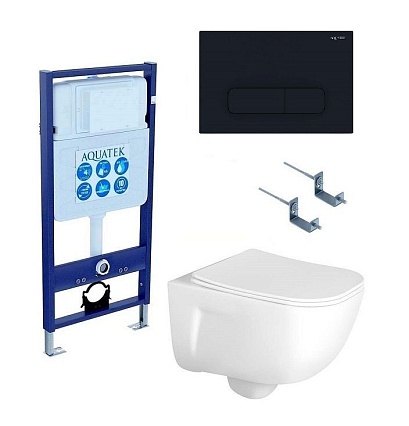 Подвесной унитаз SET Aquatek Дива-017 4в1, кнопка черный матовый Подвесной унитаз SET Aquatek Дива-017 4в1, кнопка черный матовый
