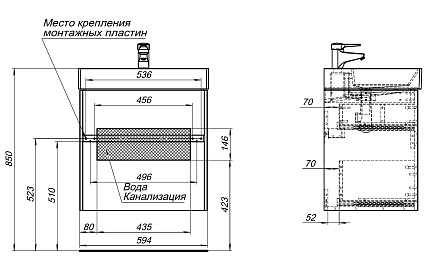 Тумба с раковиной Aquanet Бруклин 60 см, белый глянец