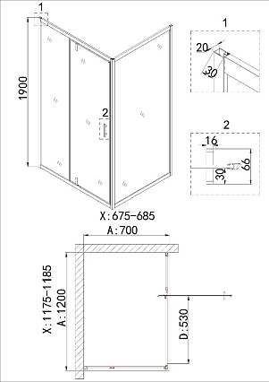 Душевой уголок Niagara Nova NG-43-12AG-A70G 120x70 прозрачный, золото