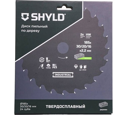 Пильный диск SHYLD по дереву твердосплавный 185x30/20/16 мм, 24 зуба 6692463
