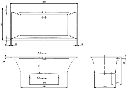 Квариловая ванна Villeroy&Boch Squaro Edge 12 190x90 см, UBQ190SQE2DV-01