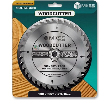 Диск пильный по дереву MKSS Toolbox Woodcutter WC1800 180x36Тх20/16 мм WC18003620