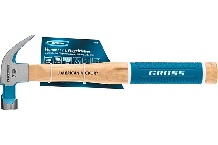Молоток-гвоздодер Gross American hickory 200г, угол 45, магнит, обрезиненная рукоятка 10414