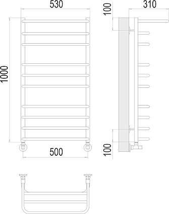 Полотенцесушитель водяной Terminus Арктур П10 500x1000, 4670078529459 c полкой