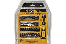 Реверсивная отвертка NIKONA с набором бит и головок SAE и metric 56 предметов 29-357